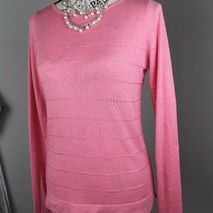 Ann Taylor Loft Pink Stitch Ribbon Striped Sweater